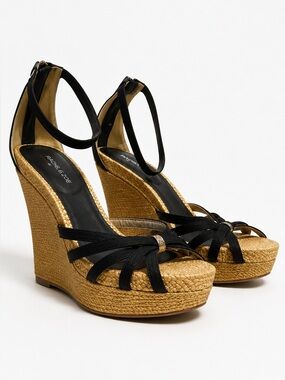 Armani Jeans Black Strappy Espadrille Platform Sandals